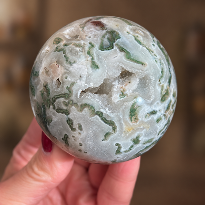 Colourful Moss Agate Sphere with Sugar Druzy