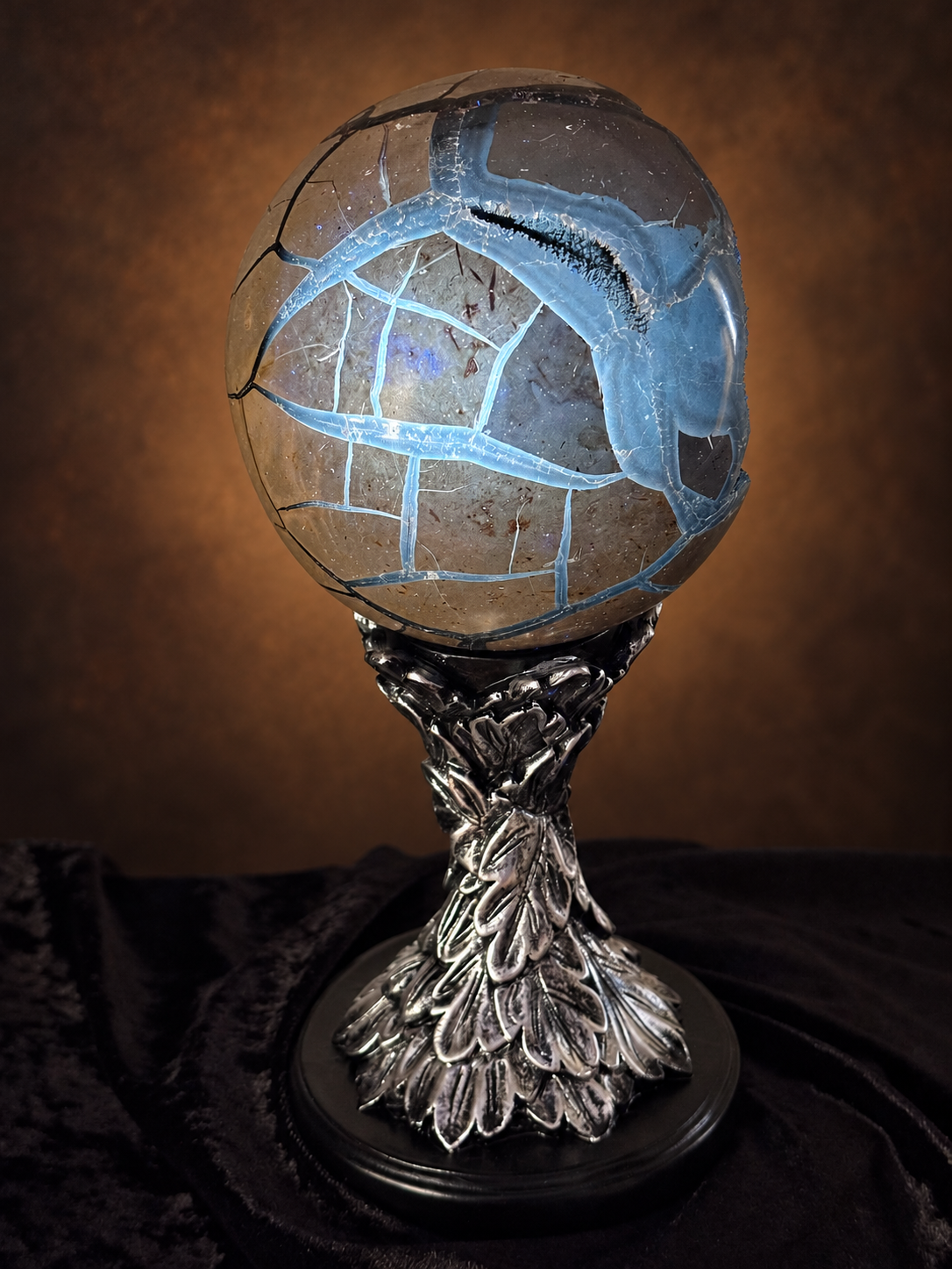 Black Druzy Septarian Sphere with UV