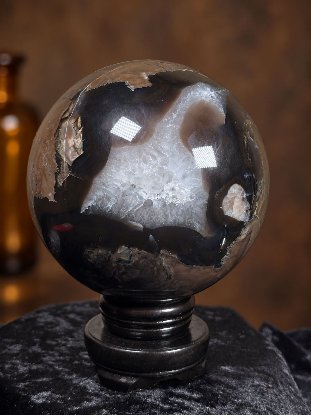 Statement Volcano Agate Sphere with Calcite & UV Fluorescence