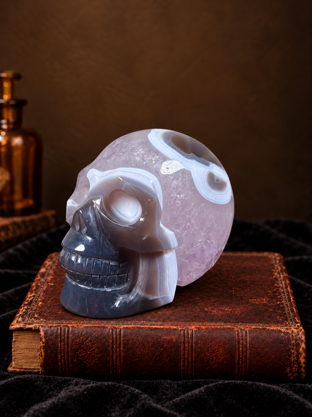 Lilac Amethyst & Banded Agate Skull