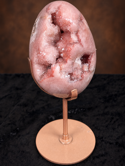 Brazilian Pink Amethyst Druzy Egg on Custom Gold Stand
