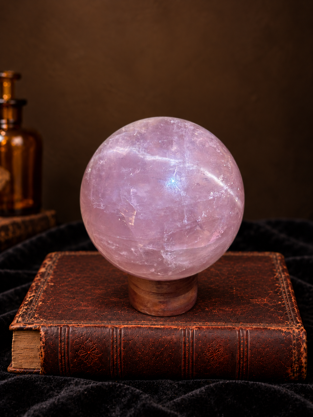 Rose Quartz Sphere with Rainbows, Asterism & Golden Inclusions