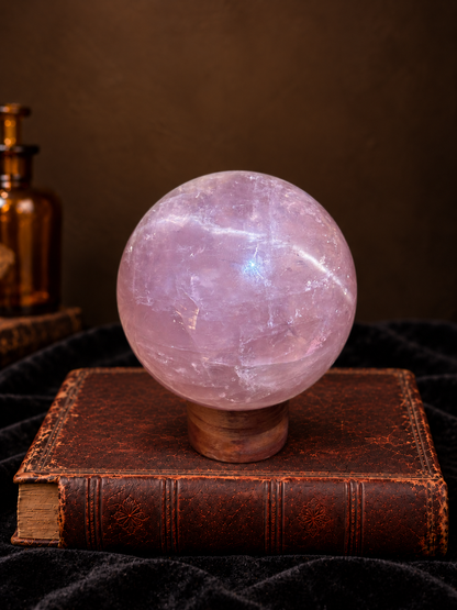 Rose Quartz Sphere with Rainbows, Asterism & Golden Inclusions