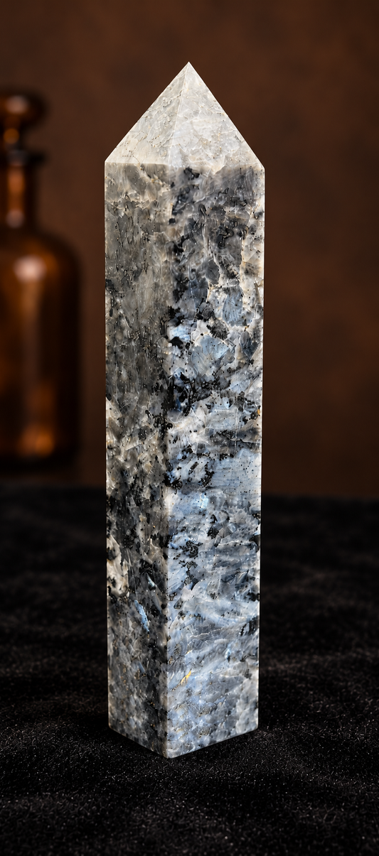 Larvikite Tower with Blue Flash
