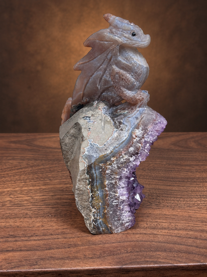 Amethyst Druzy Dragon Carving on Natural Crystal Cluster