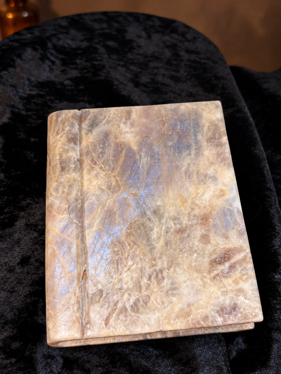 Moonstone & Sunstone Crystal Book Carving | The Keeper's Grimoire