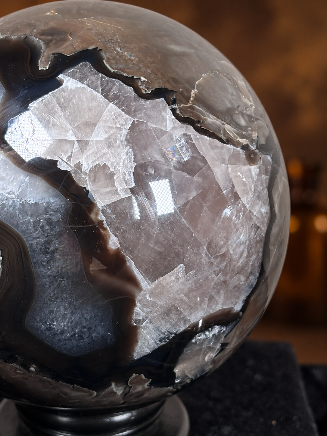 Statement Volcano Agate Sphere with Calcite & UV Fluorescence