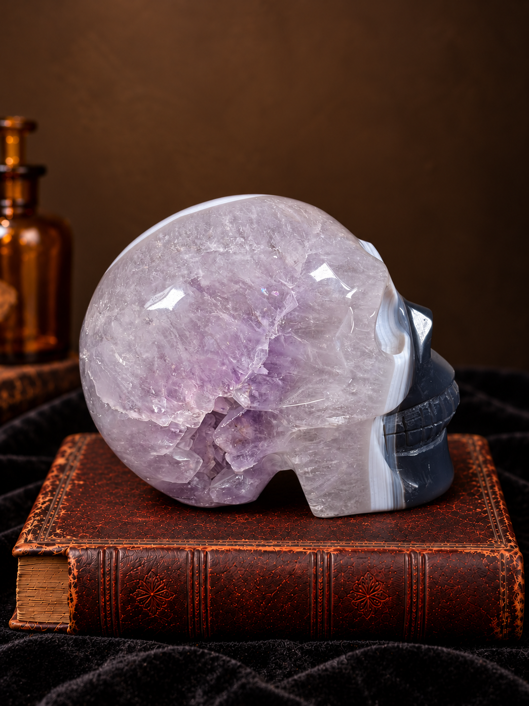 Lilac Amethyst & Banded Agate Skull