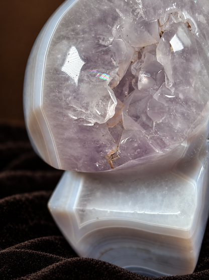 Blue Banded Agate & Amethyst Druzy Skull