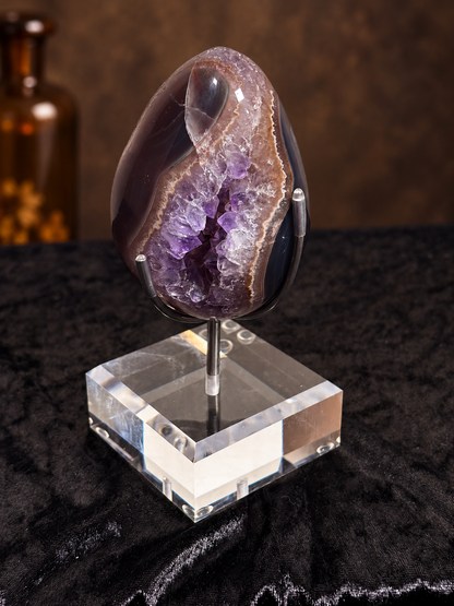 Brazilian Banded Agate & Amethyst Druzy Egg