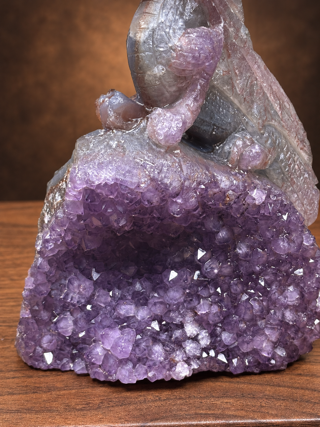 Amethyst Druzy Dragon Carving on Natural Crystal Cluster