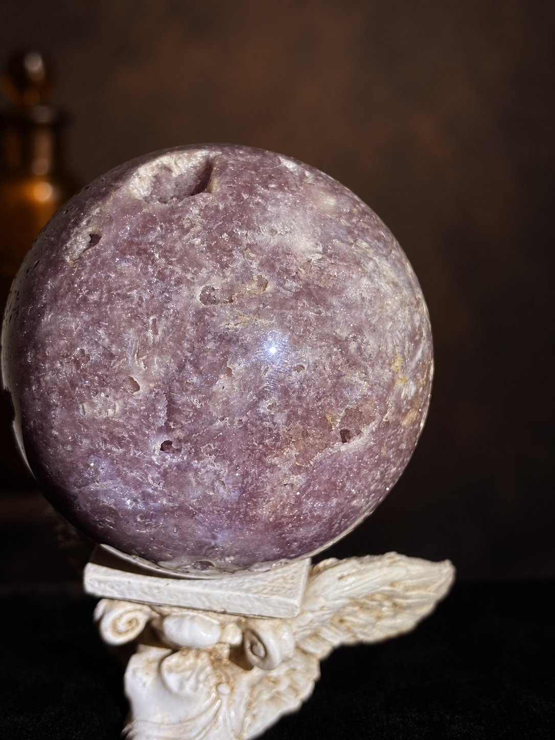 Lepidolite Druzy Sphere with Natural Crystal Pocket