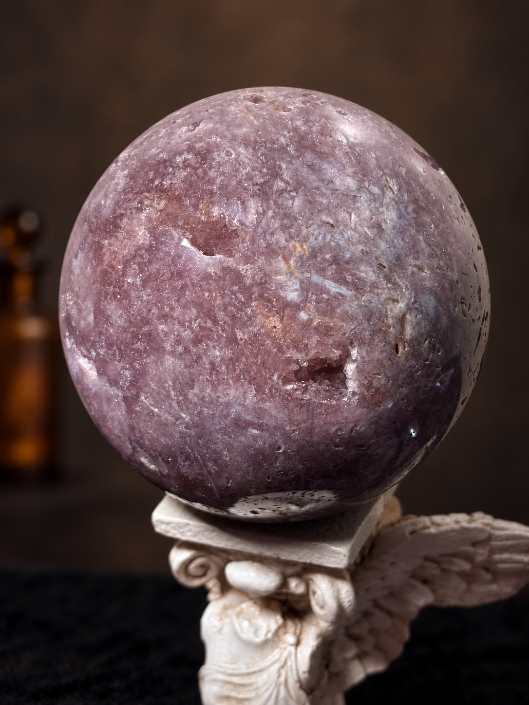 Lepidolite Druzy Sphere with Natural Crystal Pocket